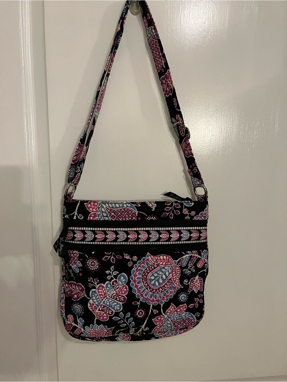 Vera Bradley Black Crossbody with Pink & Blue Paisley Floral Print